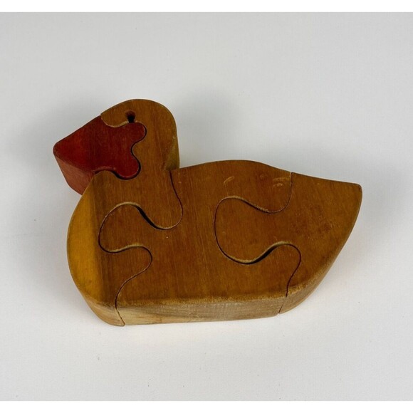 VTG Funky Pop Art Wooden Duck Jigsaw Puzzle Figurine Retro Decor 6" x 4.25" - Picture 2 of 6